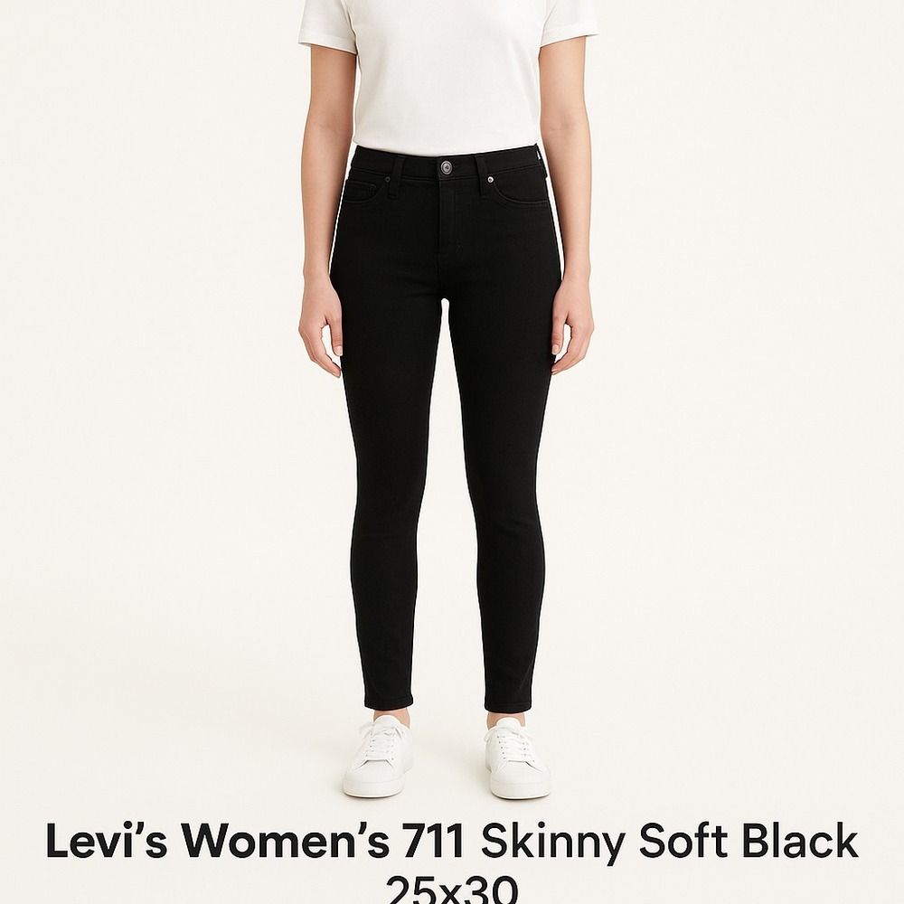 Levi's 711 Skinny Jeans Women's 25x30 Soft‎ Black Mid Rise Stretch